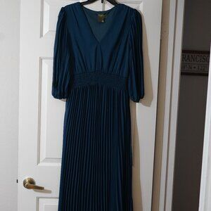 Taylor long sleeve teal blue pleated dress size 8